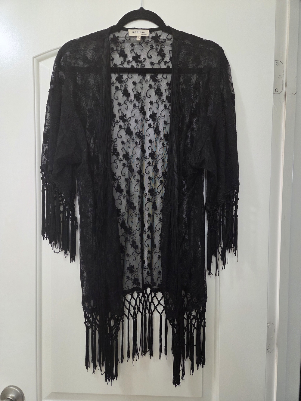 Monteau Black Sheer Floral Lace Kimono